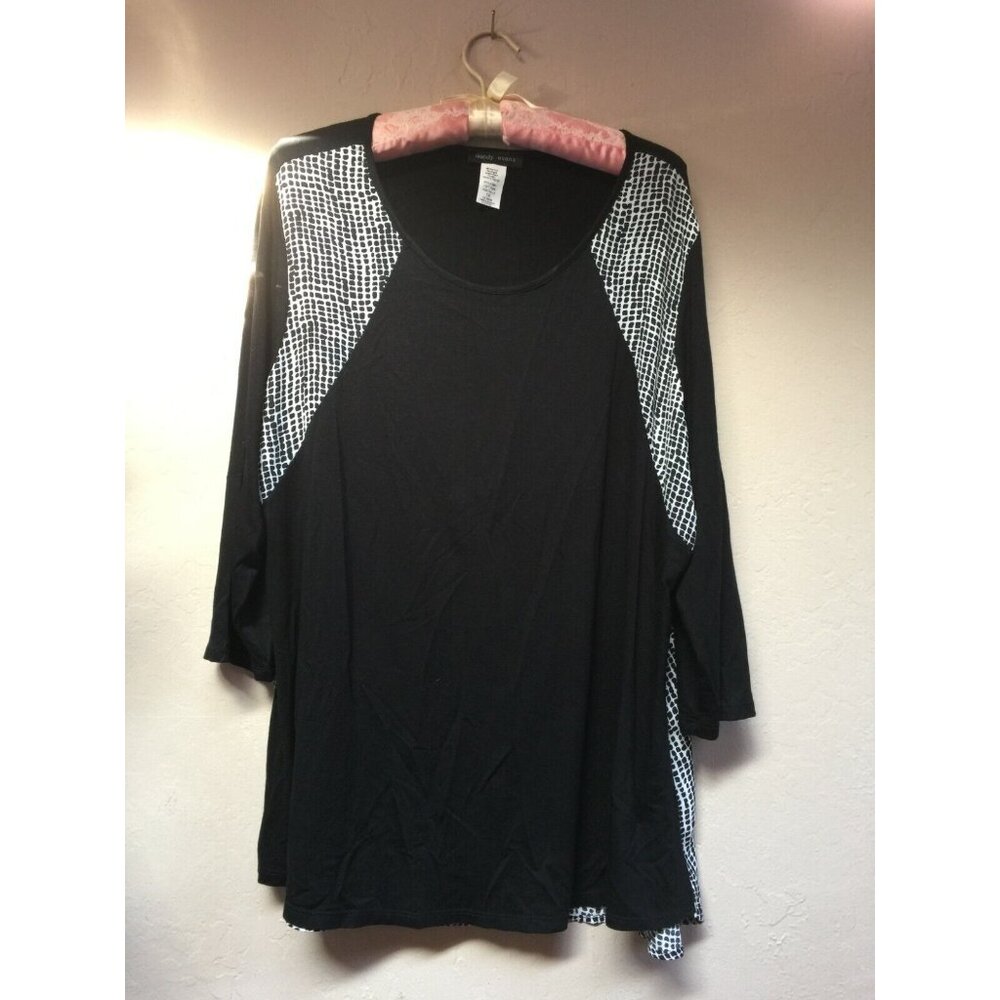 Mandy Evans Top Womens Size 1X Scoop Neck 3/4 Sleeves Snake Skin Pattern Black